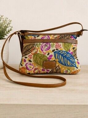 Vintage Y2K Relic by Fossil Boho Floral Canvas Crossbody Bag